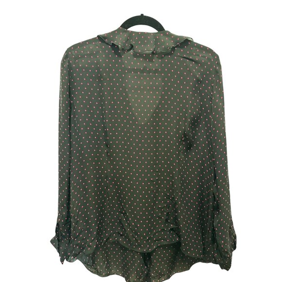 π 2/$30 π Black with Small Red Polka Dot Long Sleeve Sheer Silk Blouse sz 16 - Picture 6 of 7